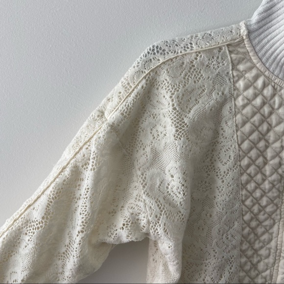 Anthropologie Saturday/Sunday Mission Ivory Quilted Lace Bomber Zip-up Jacket S - Picture 4 of 7